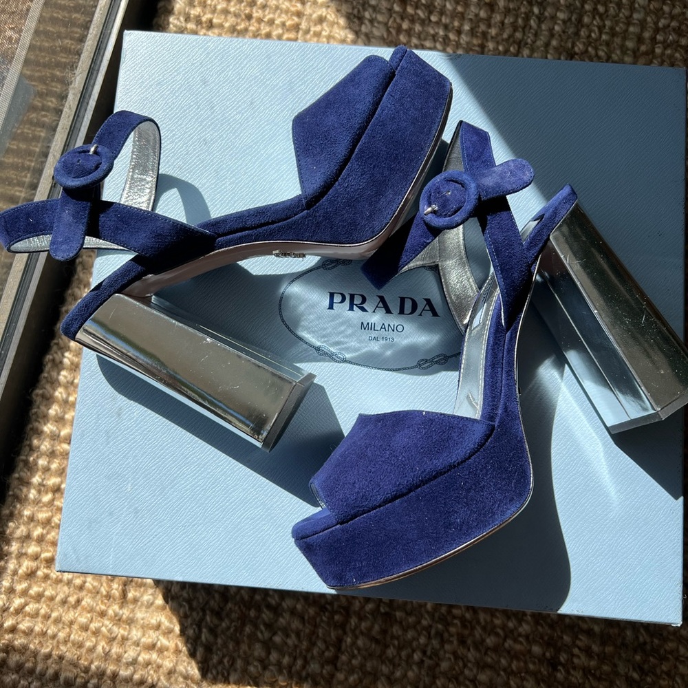 Prada blue suede heels